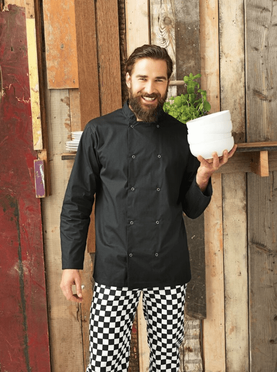 LONG SLEEVE PRESS STUD CHEF'S JACKET CHEFSWEAR IN DERBY