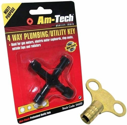 Amtech Radiator Bleeding Key And 4 Way Meter Box Utility Gas Plumbing Key Bundle