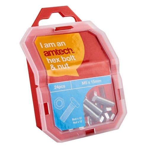 M5 X 15mm Hex Bolt (12pc) With M5 Nut (12pc) (4.8)