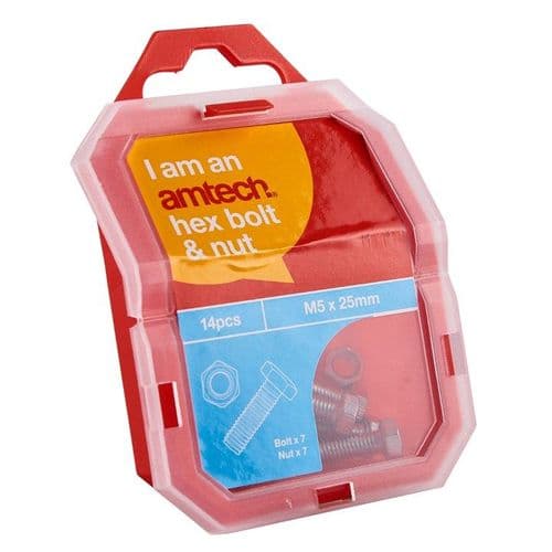 M5 X 25mm Hex Bolt (7pc) With M5 Nut (7pc) (4.8)