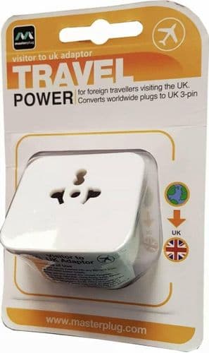 Masterplug Visitor To UK Worldwide Plug To 3 Pin Travel Adaptor Plug.