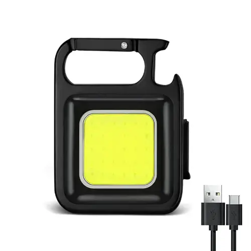 Mini Magnetic COB LED Keychain Light Flashlight USB Rechargeable Torch Work Lamp - Amtech