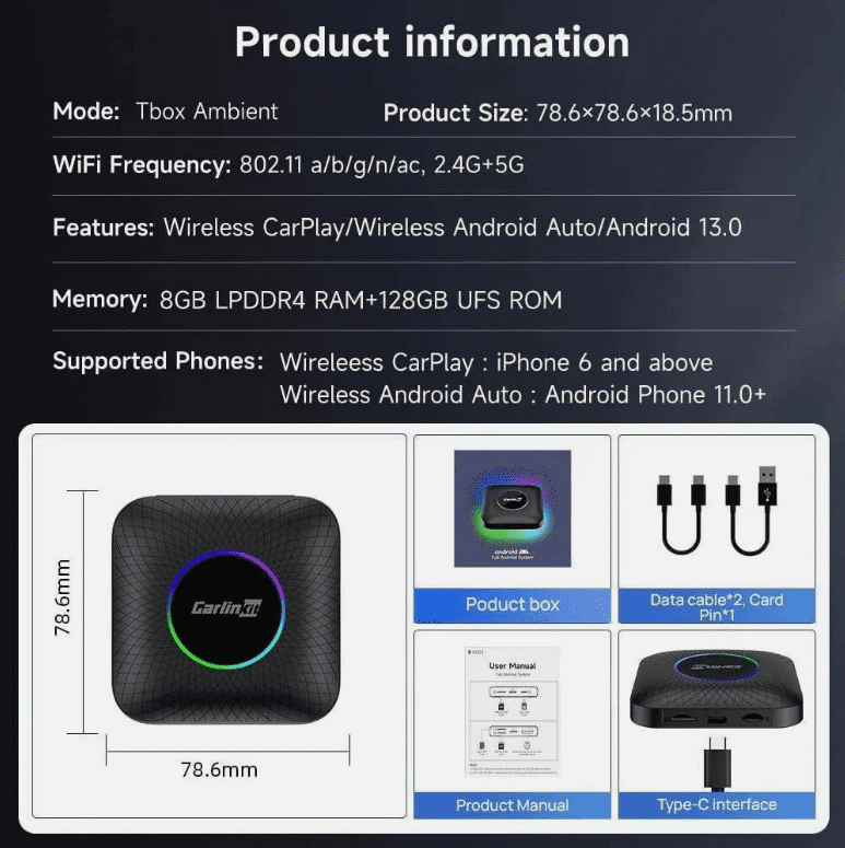 CarlinKit Android 13 Wireless CarPlay AI Box Android Auto LED ...