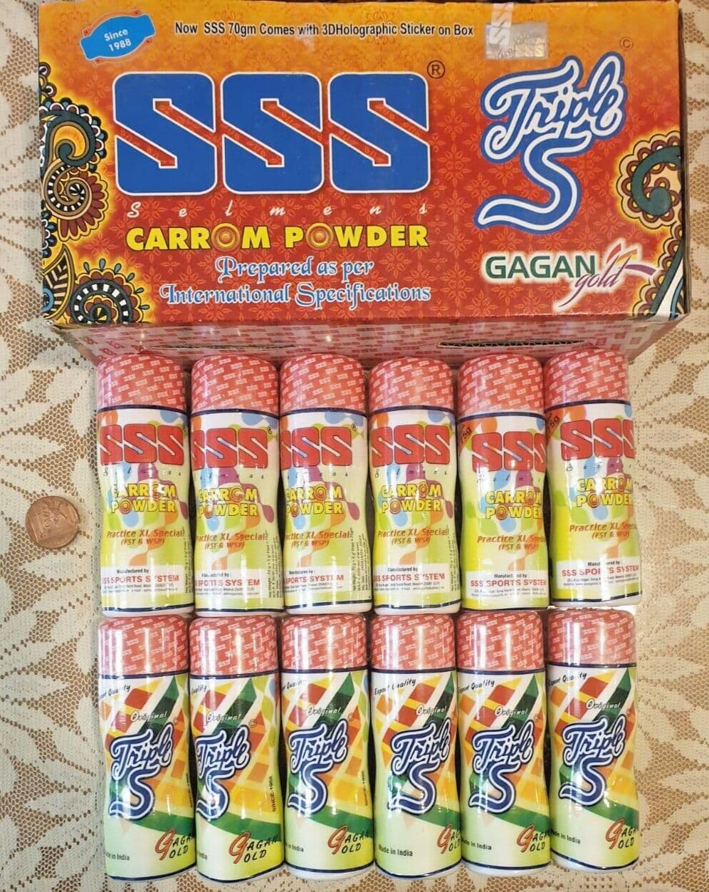12 X 70g Triple SSS Improved Quality Carrom Board Powder Bottle Extra ...