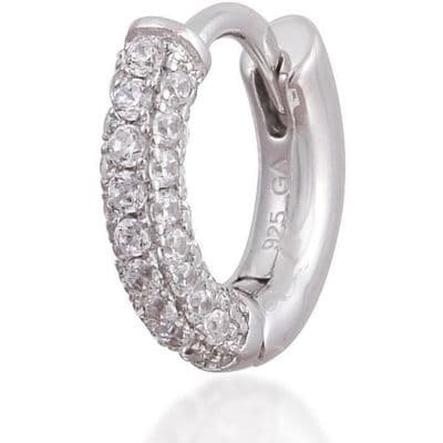 3 rows opal & white stones sterling silver huggie