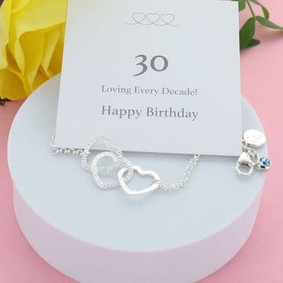 30th Birthday Personalised Infinity Hearts Bracelet