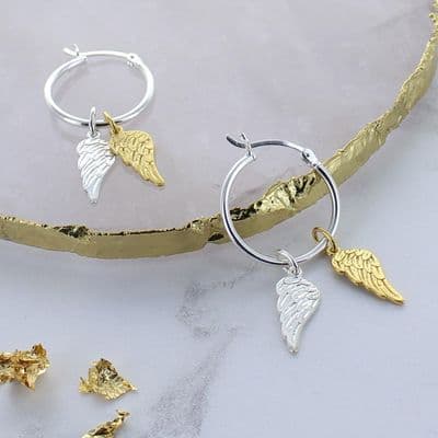 Angel Wing Gold And Silver Hoop Earrings