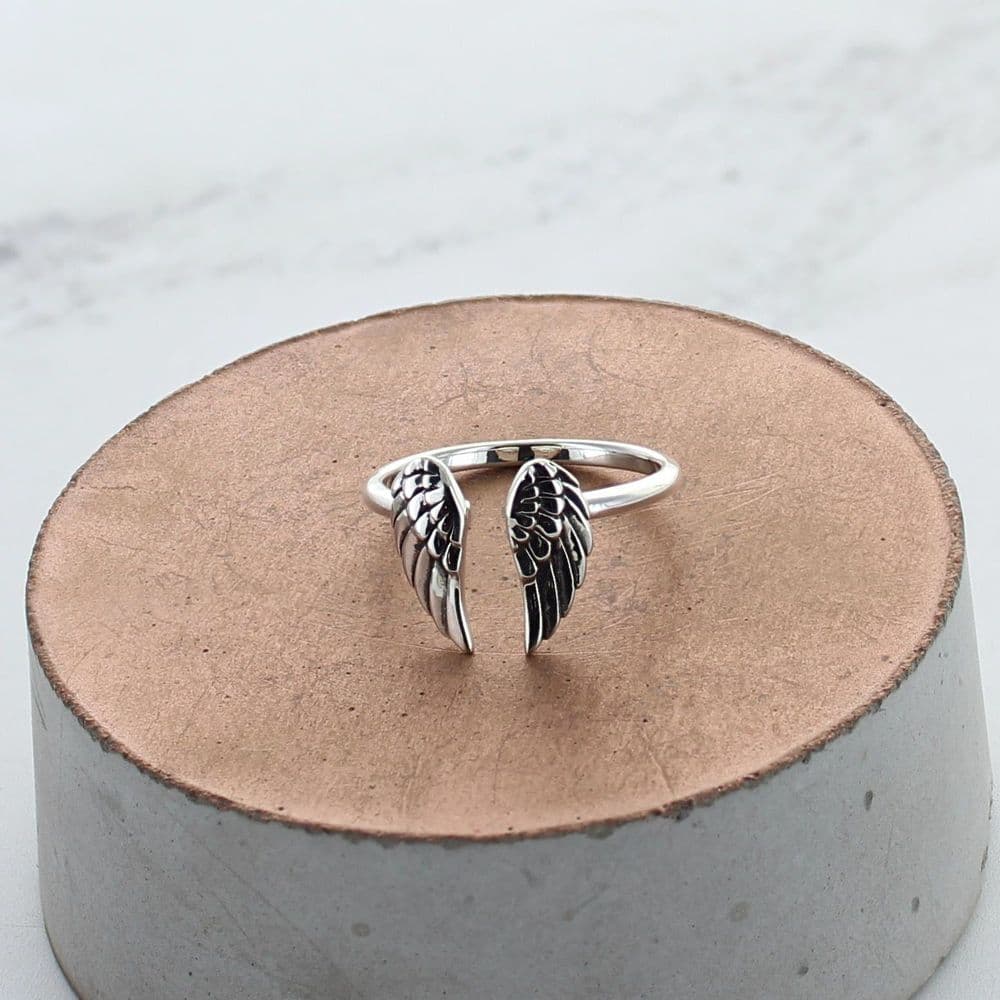Sterling Silver Heart Ring Adjustable Guardan Angel Wngs Rng,925 ...