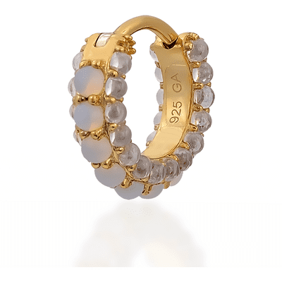 Barrel white cz & opal gold vermeil huggie
