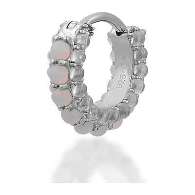 Barrel white cz & opal sterling silver huggie