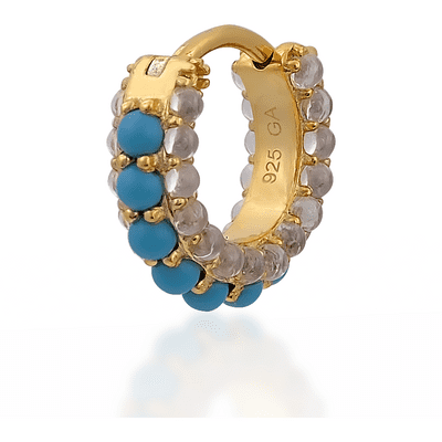 Barrel white cz & turquoise gold vermeil huggie