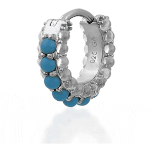 Barrel white cz & turquoise sterling silver huggie