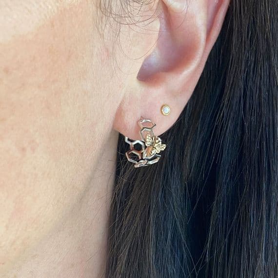 Bee And Honeycomb Hoop Earrings