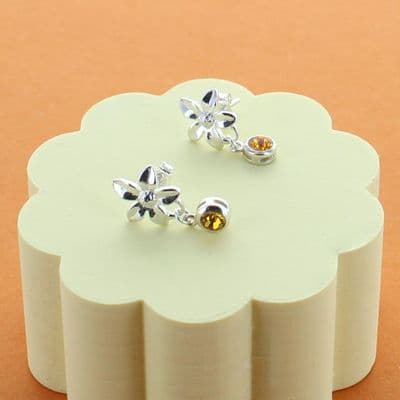 Birthstone Flower Drop Earrings