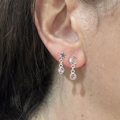 Birthstone Star And Moon Mismatch Earrings