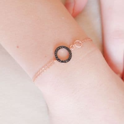 Black Pave Hoop Rose Gold Plated Bracelet