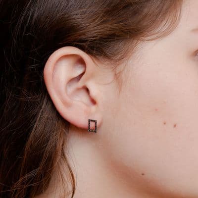 Black Zircon Rose Gold Plated Sterling Silver Square Earrings