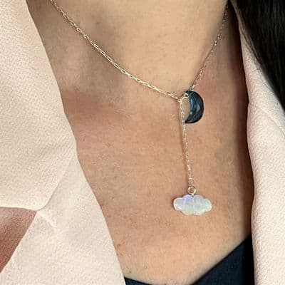 Blue Moon And Cloud Lariat Necklace