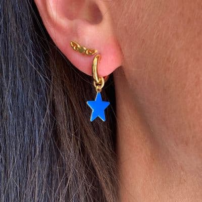 Blue Star Enamel Huggie Hoop Earrings