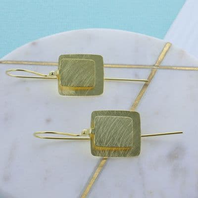 Brushed Gold Square Earrings