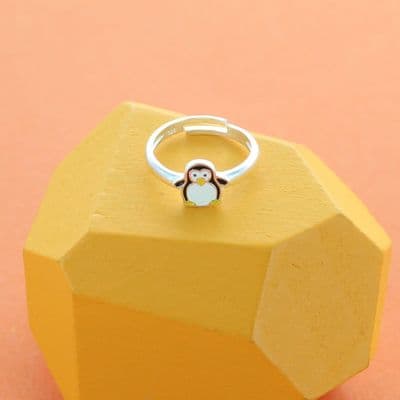 Children's Silver Penguin Adjustable Ring