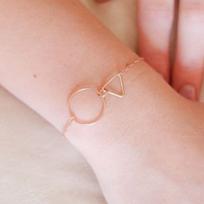 Circle And Triangle Rose Gold Plated Sterling Silver Bracelet