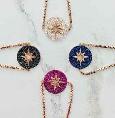 Compass Rose Gold Plated Sterling Silver Slider Bracelet*Only 1 clear and 1 black available