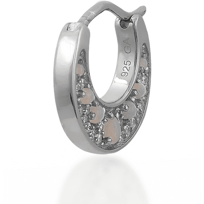 Crescent opal sterling silver huggie