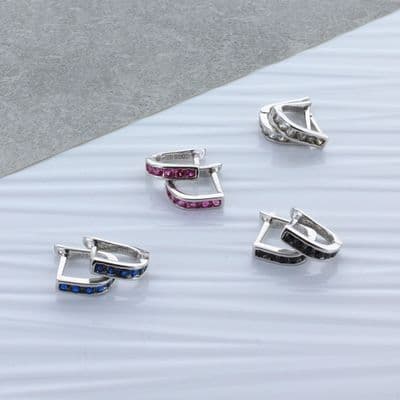 Cubic Zircon Huggie Earrings Sterling Silver
