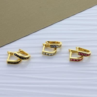 Cubic Zirconia Huggie Earrings Gold Plated Sterling Silver