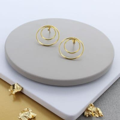 Double Circle Gold Plated Sterling Silver Stud Earrings