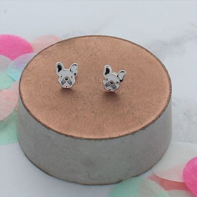 Enamel French Bulldog Stud Earrings