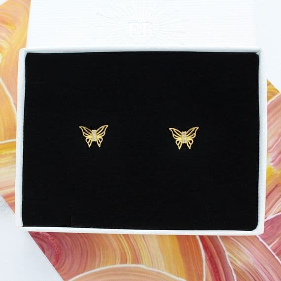 Filigree Butterfly And Zircon Stud Earrings