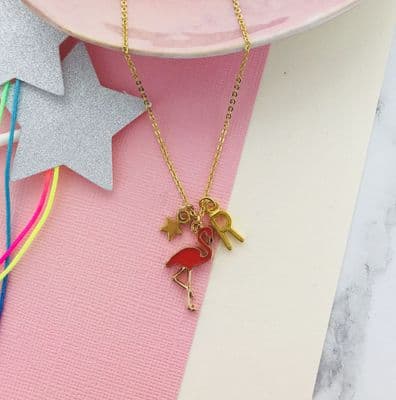 Flamingo Personalised Initial Charm Necklace
