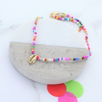 Gold Conch Beaded Necklace