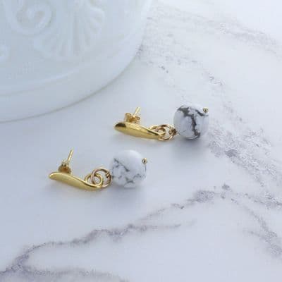 Gold Howlite Drop Earrings
