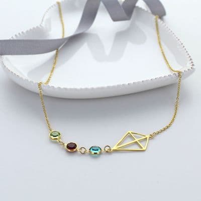 Gold Origami Kite Birthstone Necklace