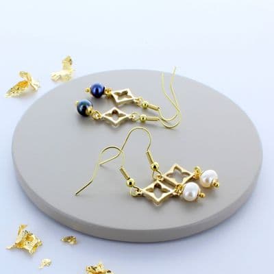 Gold Pearl Charm Earrings