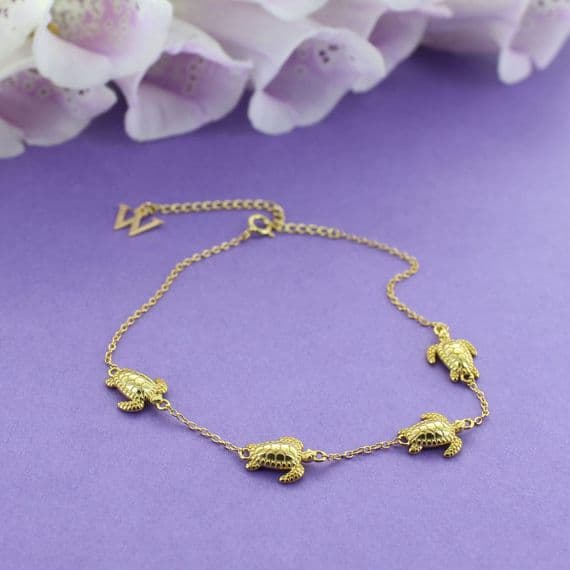 Gold Plated Personalised Turtle Anklet