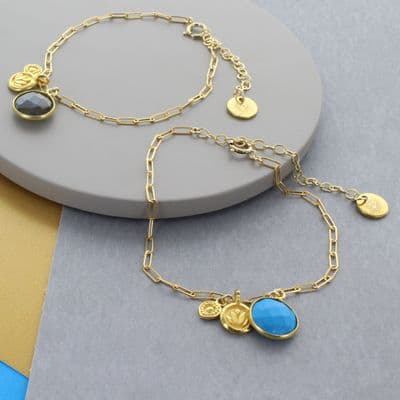 Gold Plated Sterling Silver And Precious Charm Bracelet