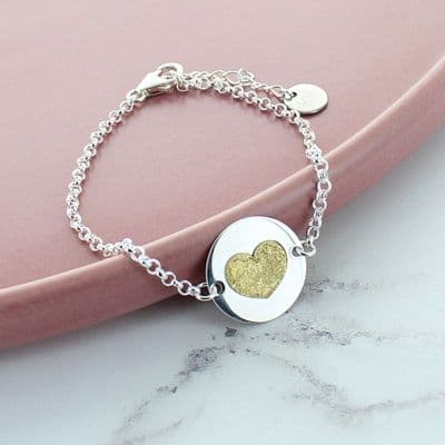 Gold Plated Sterling Silver And Sterling Silver Personalised Heart Charm Bracelet