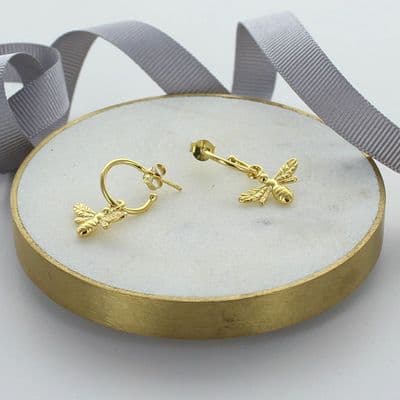 Gold Plated Sterling Silver Bee Hoop Earrings