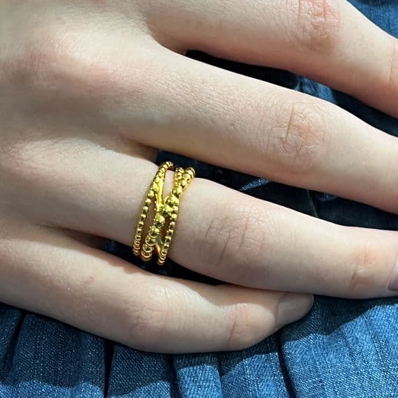 Gold Plated Sterling Silver Bobble Adjustable Ring