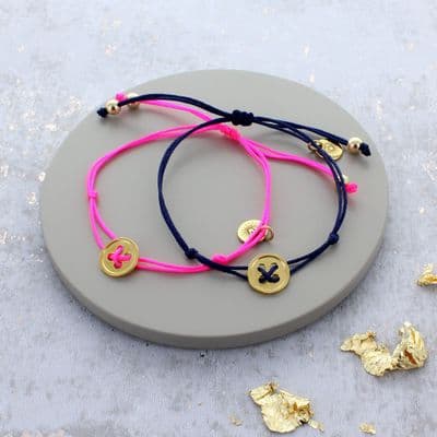 Gold Plated Sterling Silver Button Friendship Bracelet