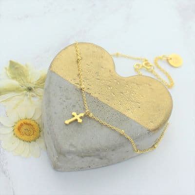 Gold Plated Sterling Silver Cross Anklet