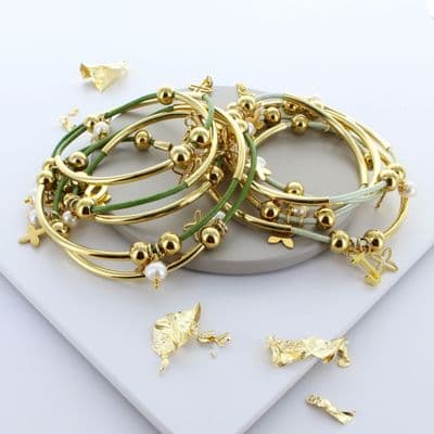 Gold Plated Sterling Silver Cross Personalised Noodle Bracelet