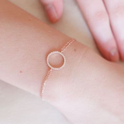 Gold Plated Sterling Silver Hollow Circle Zircon Bracelet