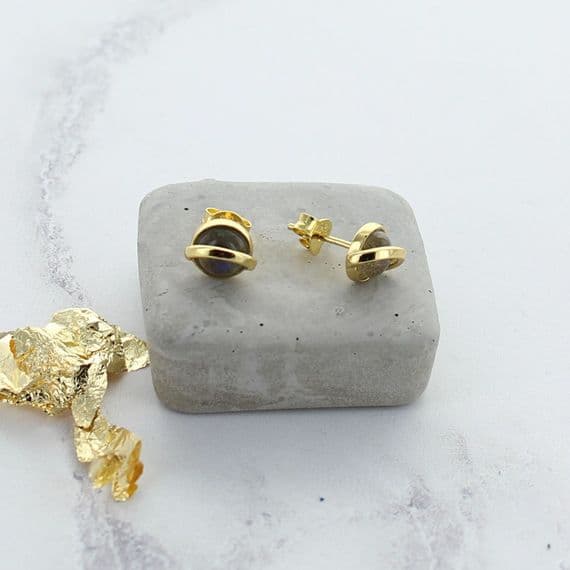 Gold Plated Sterling Silver Labradorite Orb Stud Earrings
