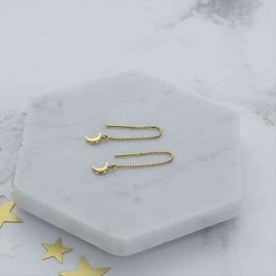 Gold Plated Sterling Silver Moon Threader Earrings