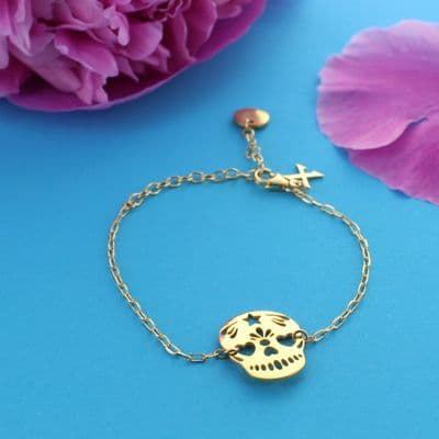 Gold Plated Sterling Silver Personalised Skull Bracelet